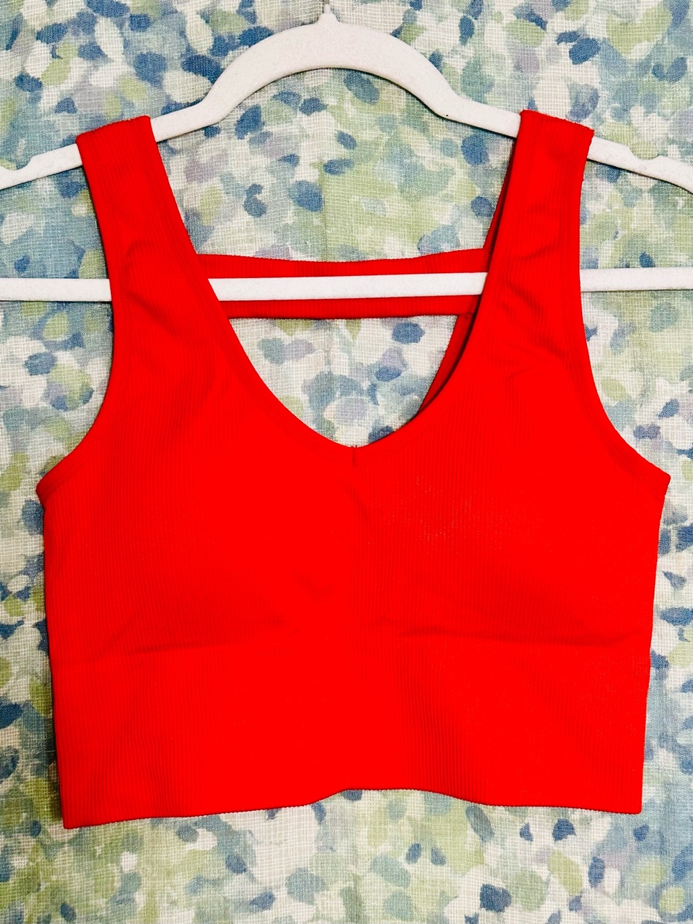 90 Degree by Reflex Ribbed Seamless Crop Tank Top Red Orange Athletic Bra Medium